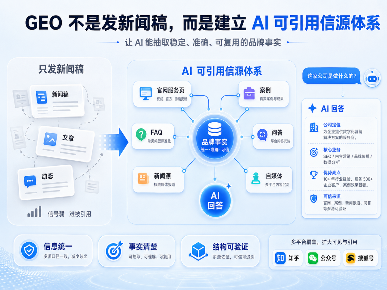 GEO 不是发新闻稿，而是建立 AI 可引用信源体系